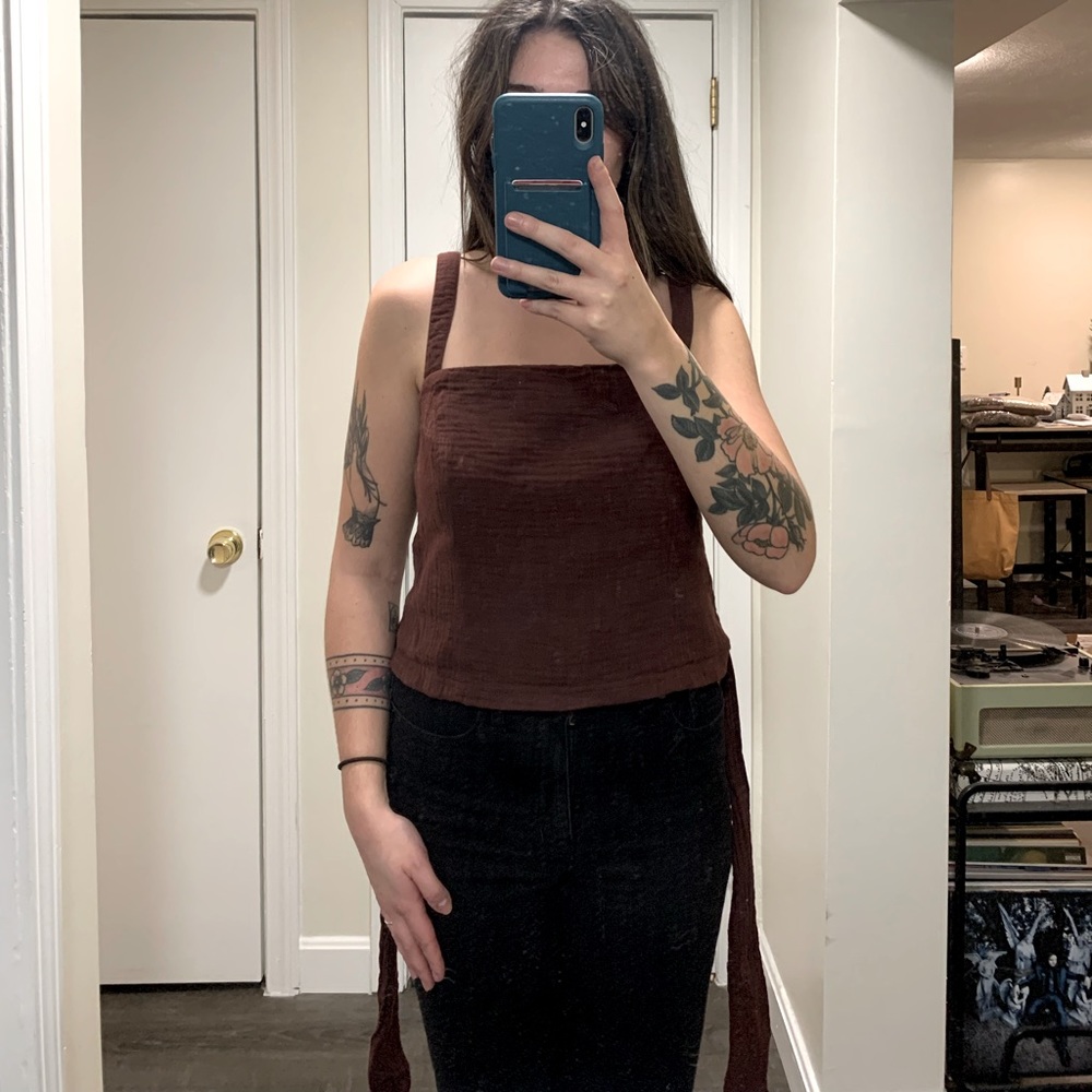 Anthropologie Maroon Square Neck Tank Top (L)